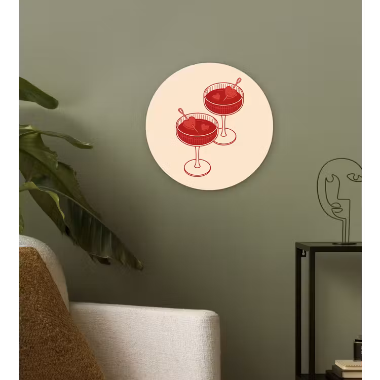 Cocktail - Hartjes - Liefde - Illustratie - Rood Wandcirkel kunststof plaat 5mm dik klein -sfeer3