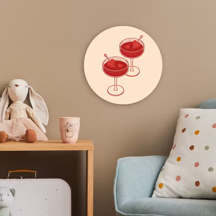 Cocktail - Hartjes - Liefde - Illustratie - Rood Wandcirkel kunststof plaat 5mm dik klein -tsfeer1_kind