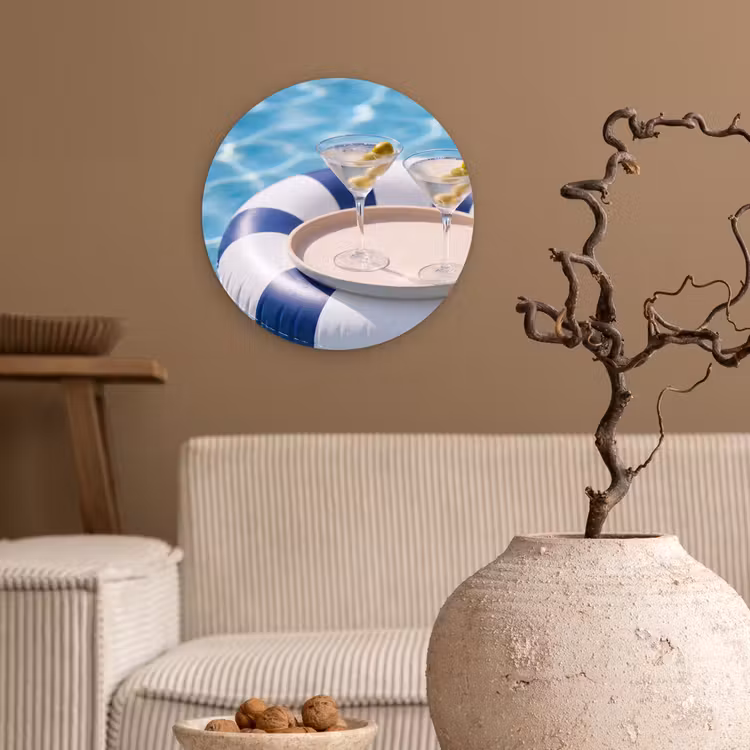 Cocktail - Zwembad - Zomer - Blauw Wandcirkel kunststof plaat 5mm dik klein -sfeer1