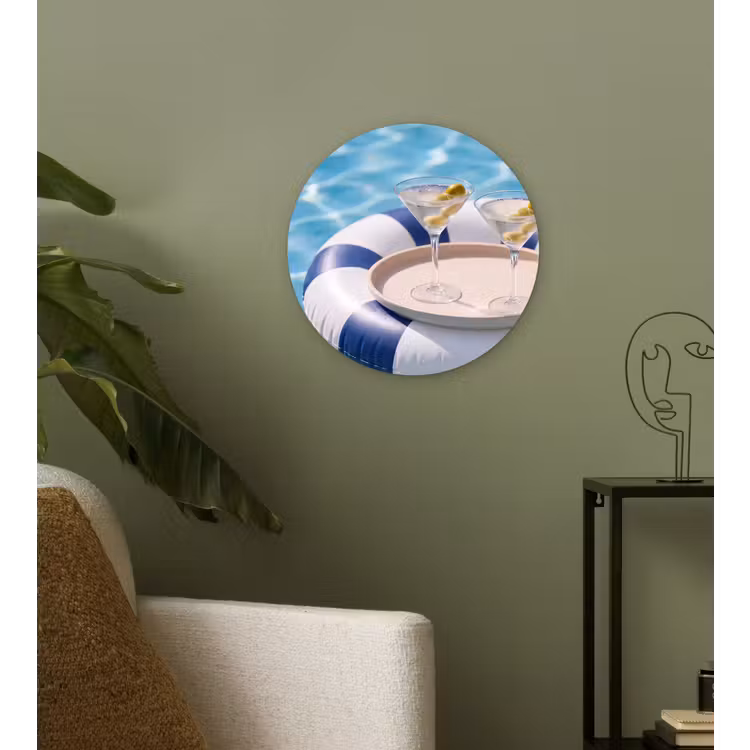 Cocktail - Zwembad - Zomer - Blauw Wandcirkel kunststof plaat 5mm dik klein -sfeer3