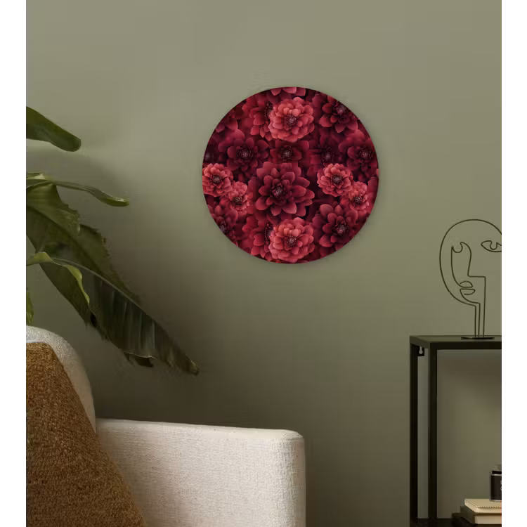 Dahlias - Bloemen - Rood Wandcirkel kunststof plaat 5mm dik klein 188 -sfeer3