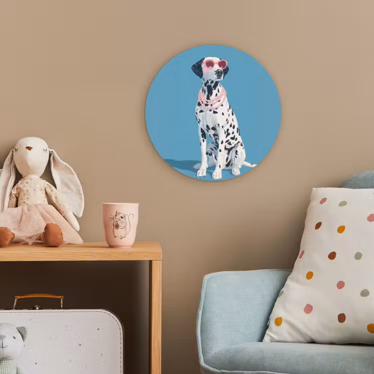 Dalmatiër - Zonnebril - Blauw Wandcirkel kunststof plaat 5mm dik klein -tsfeer1_kind