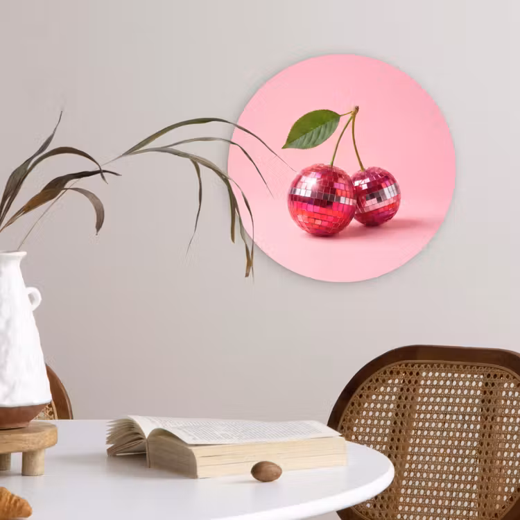 Disco - Kersen - Roze Wandcirkel kunststof plaat 5mm dik klein -sfeer4