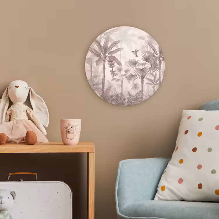 Jungle - Banenboom - Kolibrie - Beige Wandcirkel kunststof plaat 5mm dik klein -tsfeer1_kind
