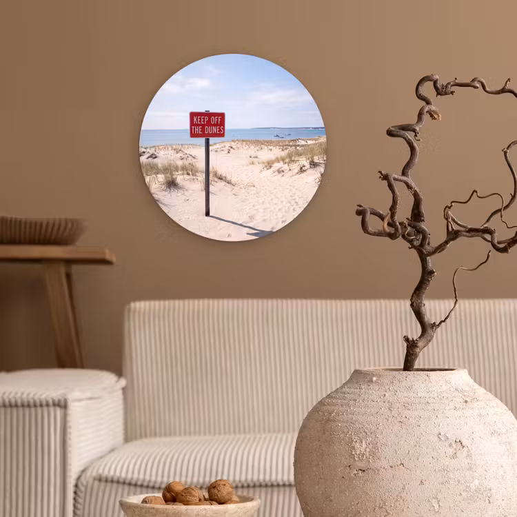 Duin - Bord - Kust - Landschap - Rood Wandcirkel kunststof plaat 5mm dik klein -sfeer1