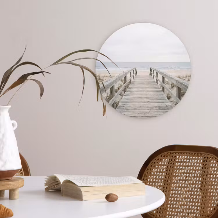 Duinen - Vlonder - Oceaan Wandcirkel kunststof plaat 5mm dik klein -sfeer4