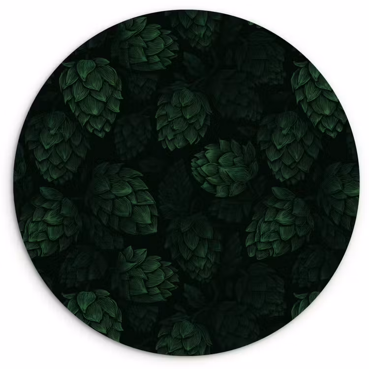 Donker - Groen - Hopbellen - Botanisch - Illustratie Wandcirkel kunststof plaat 5mm dik klein 188 -3d