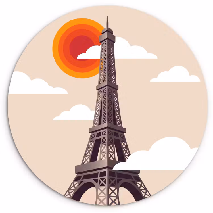 Eiffeltoren - Zon - Architectuur - Abstract - Beige Wandcirkel kunststof plaat 5mm dik klein -3d