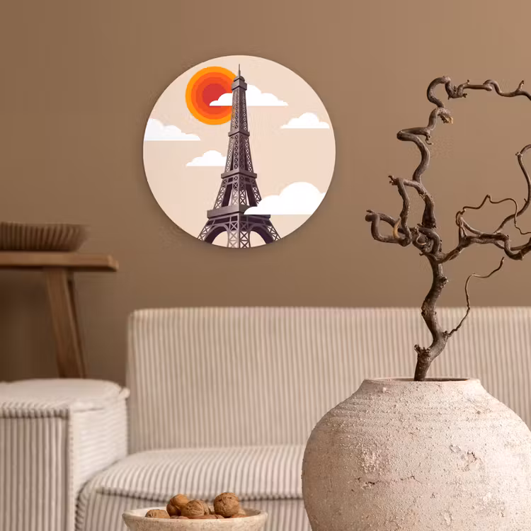 Eiffeltoren - Zon - Architectuur - Abstract - Beige Wandcirkel kunststof plaat 5mm dik klein -sfeer1