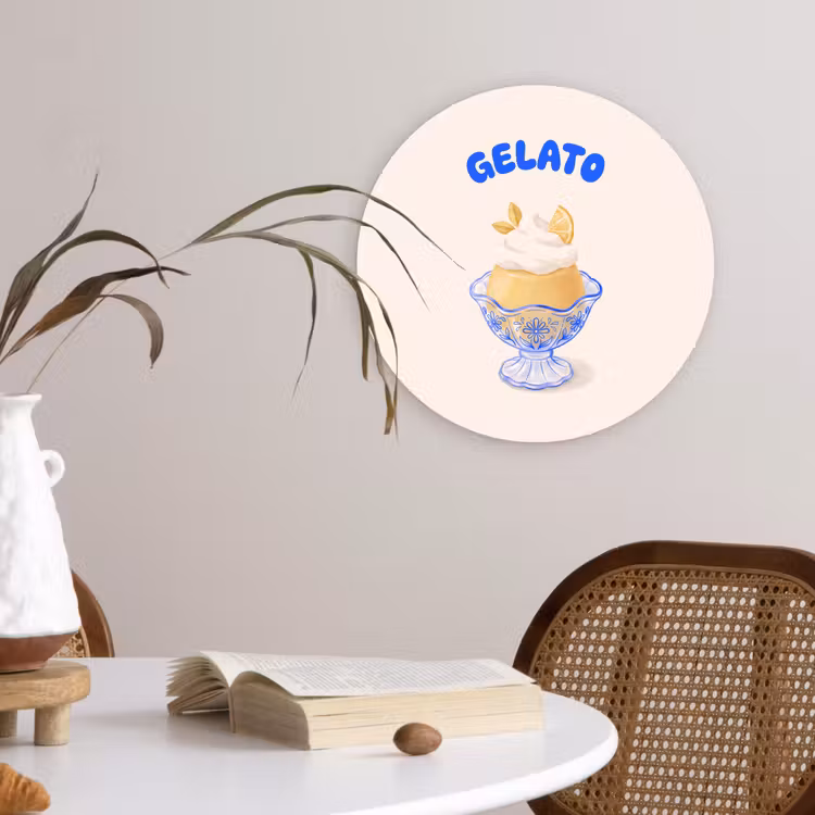IJs - Citroen - Illustratie - Geel - Dessert Wandcirkel kunststof plaat 5mm dik klein -sfeer4