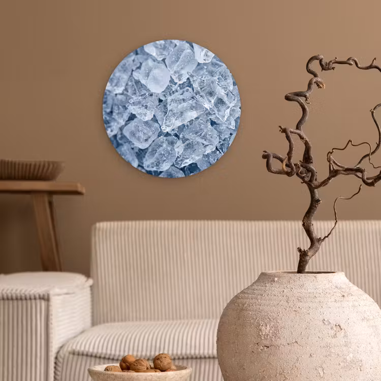 Ijsblokjes - Water - Blauw Wandcirkel kunststof plaat 5mm dik klein -sfeer1