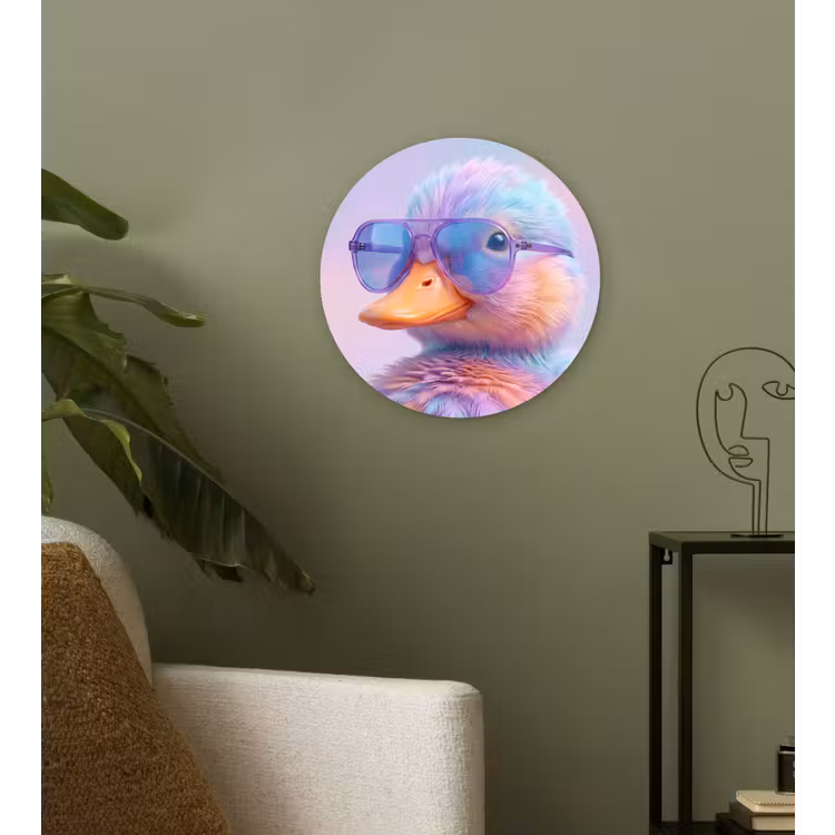 Eend - bril - Pastel Wandcirkel kunststof plaat 5mm dik klein -sfeer3