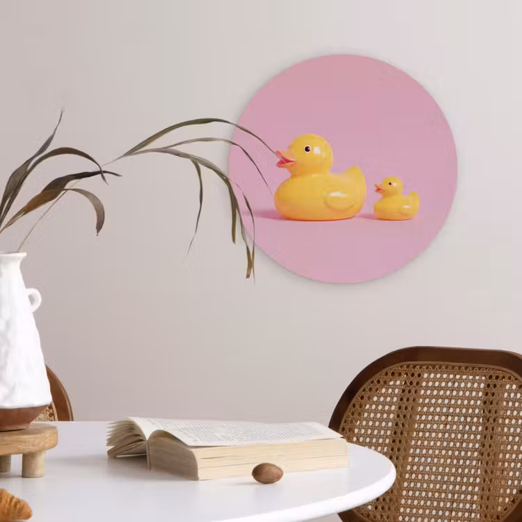 Eendjes - Vrolijk - Roze Wandcirkel kunststof plaat 5mm dik klein -sfeer4