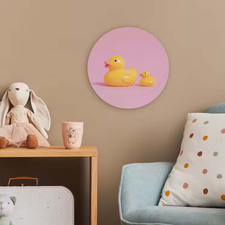 Eendjes - Vrolijk - Roze Wandcirkel kunststof plaat 5mm dik klein -tsfeer1_kind