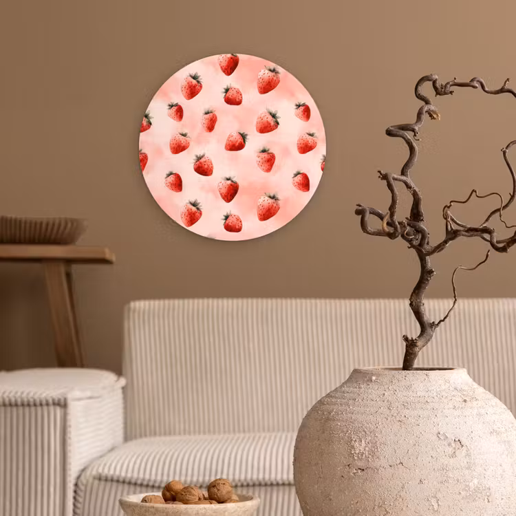 Aardbei - Patroon - Roze Wandcirkel kunststof plaat 5mm dik klein 188 -sfeer1