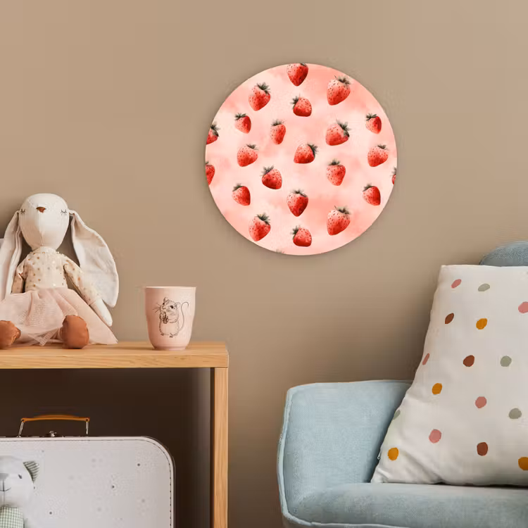 Aardbei - Patroon - Roze Wandcirkel kunststof plaat 5mm dik klein 188 -tsfeer1_kind