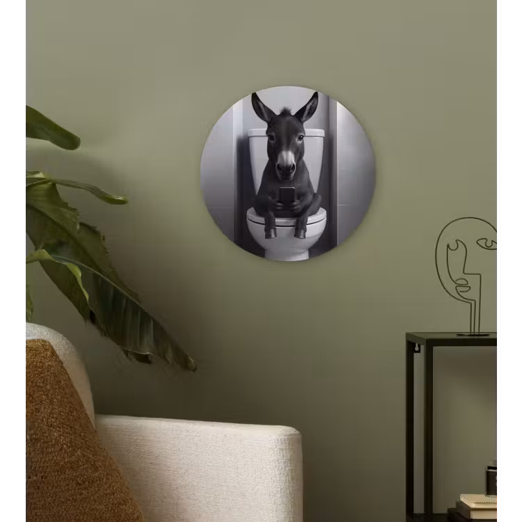 Ezel - Telefoon - Toilet - Zwart - Wit Wandcirkel kunststof plaat 5mm dik klein -sfeer3