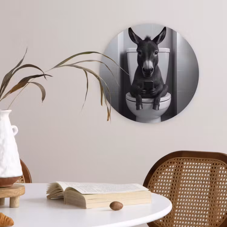 Ezel - Telefoon - Toilet - Zwart - Wit Wandcirkel kunststof plaat 5mm dik klein -sfeer4
