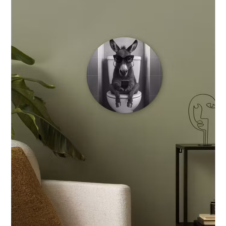 Ezel - Telefoon - Toilet - Zwart - Wit Wandcirkel kunststof plaat 5mm dik klein -sfeer3