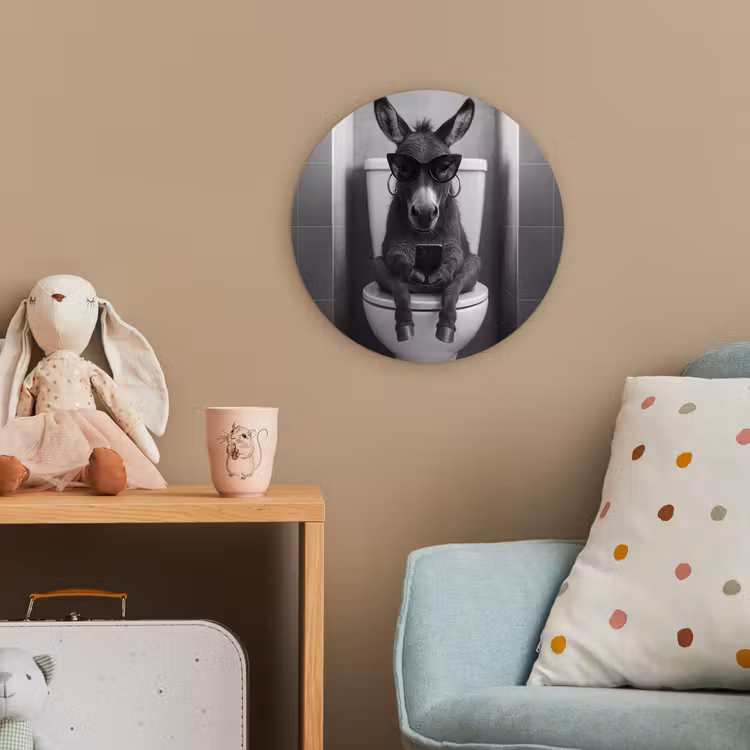 Ezel - Telefoon - Toilet - Zwart - Wit Wandcirkel kunststof plaat 5mm dik klein -tsfeer1_kind