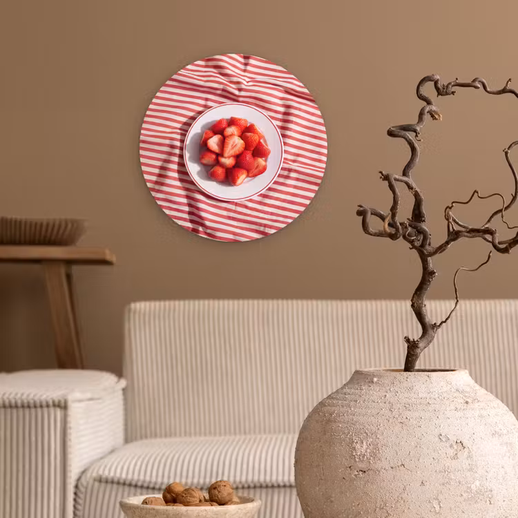 Eten - Aardbeien - Fruit - Zomer - Rood Wandcirkel kunststof plaat 5mm dik klein -sfeer1