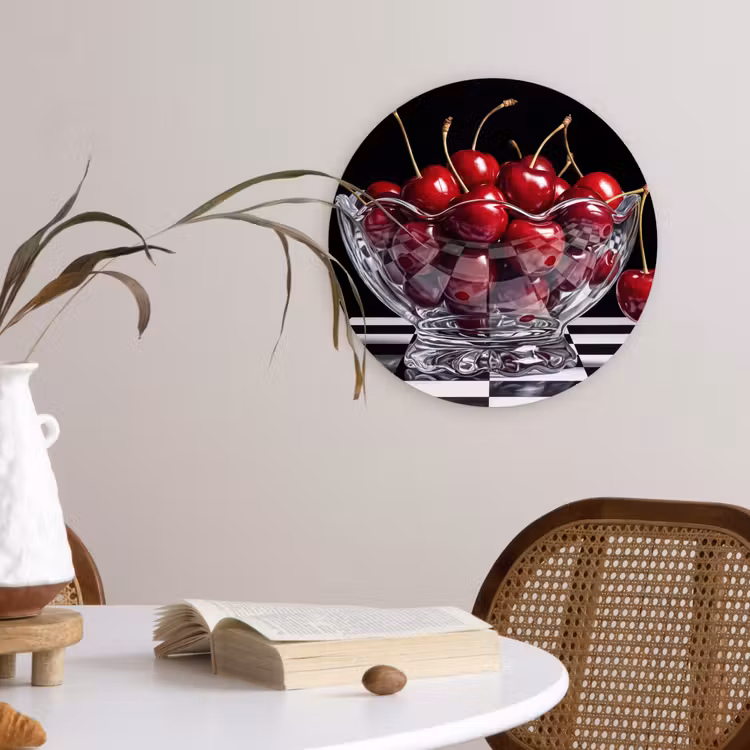 Forexbild Rund - Essen – Kirschen – Rot - Eten - Kersen - Rood Wandcirkel kunststof plaat 5mm dik klein