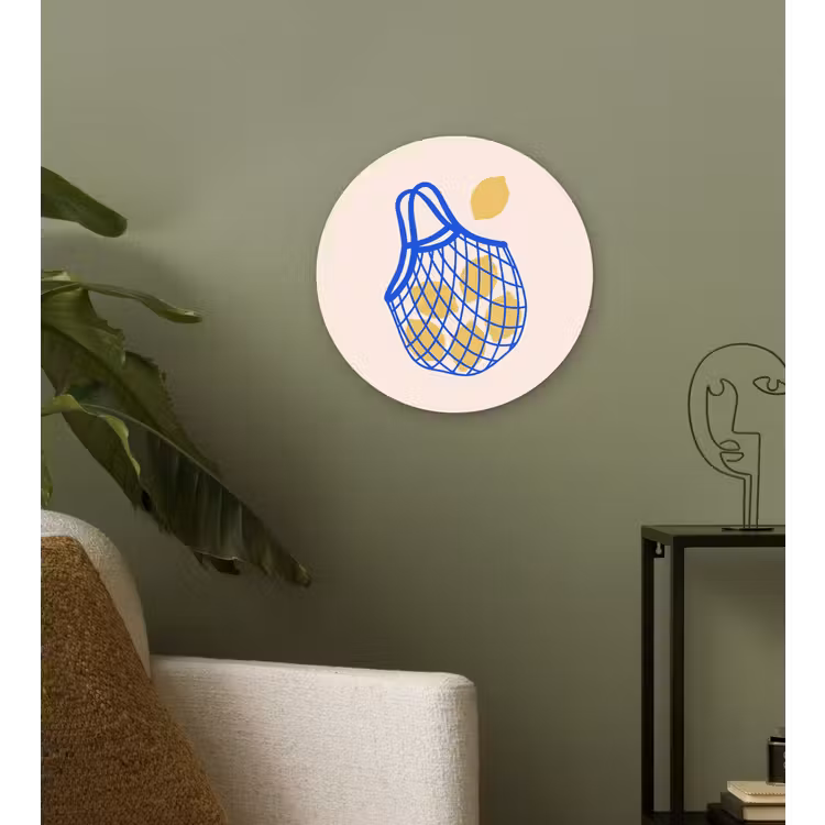 Eten - Citroen - Boodschappen - Abstract - Geel - Blauw Wandcirkel kunststof plaat 5mm dik klein -sfeer3