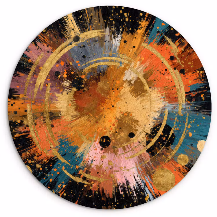 Explosie - Verfstructuur - Goud - Abstract Wandcirkel kunststof plaat 5mm dik klein -3d