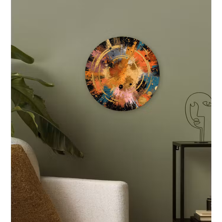 Explosie - Verfstructuur - Goud - Abstract Wandcirkel kunststof plaat 5mm dik klein -sfeer3