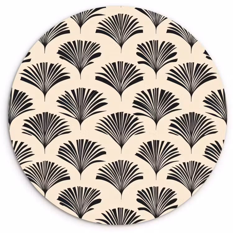 Waaiers - Botanisch - Zwart - Beige Wandcirkel kunststof plaat 5mm dik klein 188 -3d