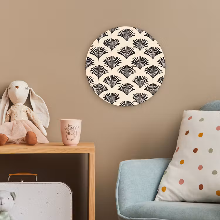 Waaiers - Botanisch - Zwart - Beige Wandcirkel kunststof plaat 5mm dik klein 188 -tsfeer1_kind