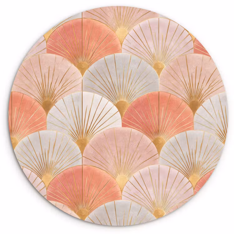 Waaiers - Goud - Roze Wandcirkel kunststof plaat 5mm dik klein 188 -3d