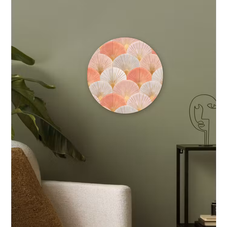 Waaiers - Goud - Roze Wandcirkel kunststof plaat 5mm dik klein 188 -sfeer3