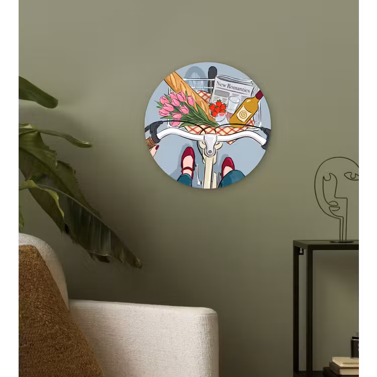 Fiets - Picknick - Zomer - Illustratie Wandcirkel kunststof plaat 5mm dik klein -sfeer3