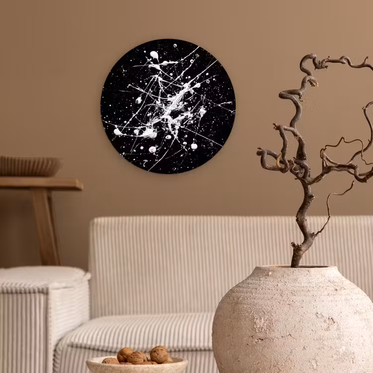 Verfspatten - Wit - Abstract - Explosie Wandcirkel kunststof plaat 5mm dik klein -sfeer1