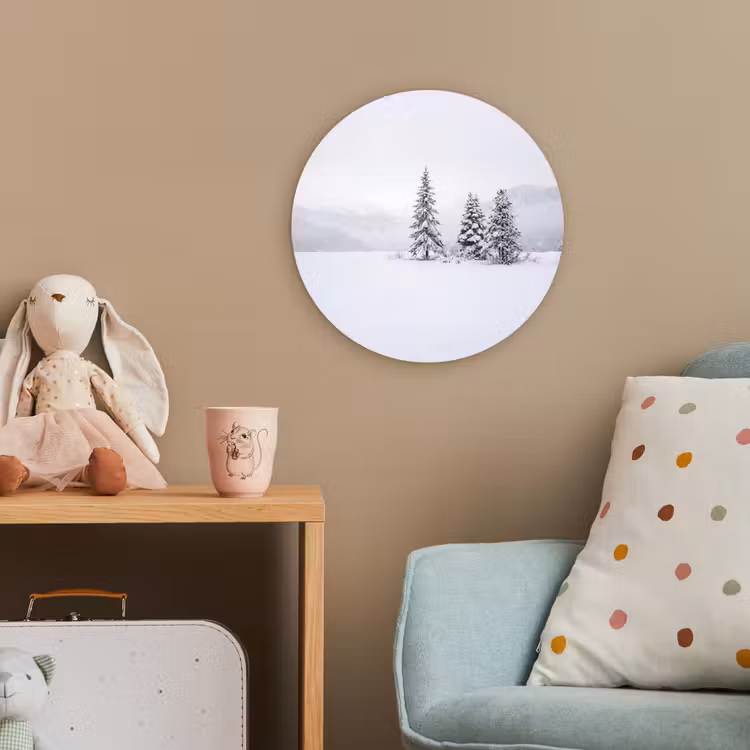 Fijnsparren - Sneeuw - Winter - Landschap - Stilte Wandcirkel kunststof plaat 5mm dik klein -tsfeer1_kind