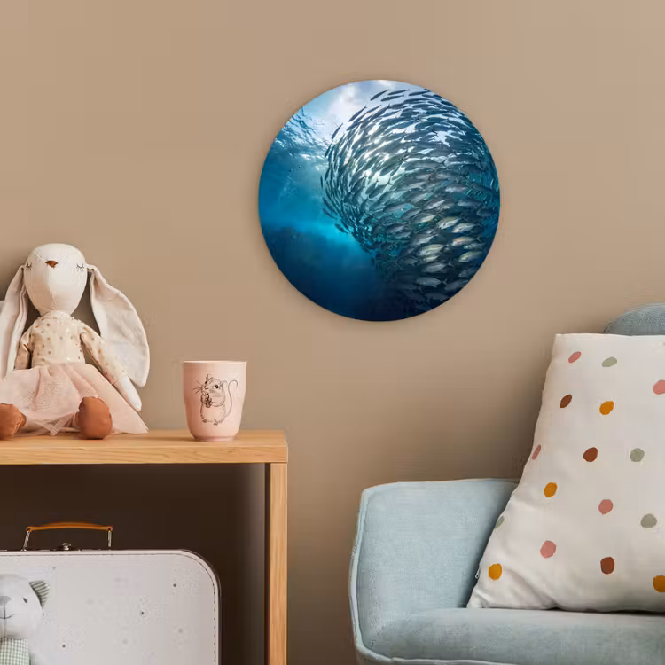 Vis - School - Oceaan - Natuur - Blauw Wandcirkel kunststof plaat 5mm dik klein -tsfeer1_kind