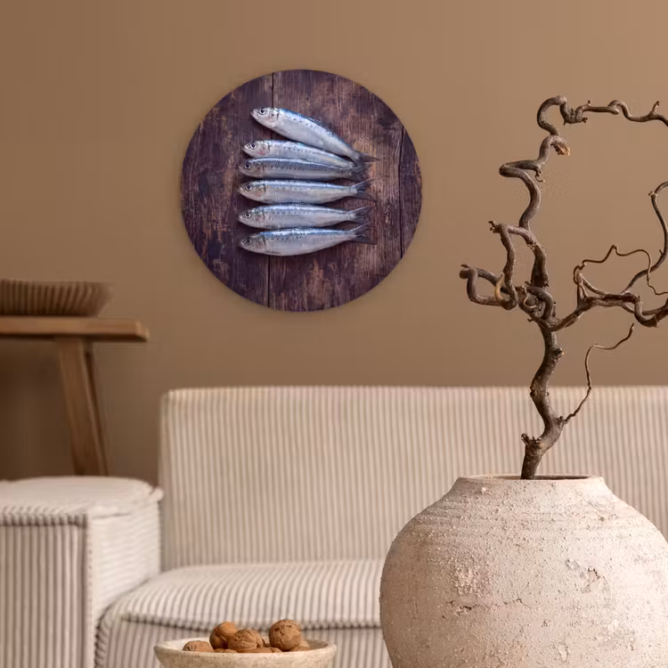 Forexbild Rund - Fisch – Holz – Essen - Vis - Hout - Eten Wandcirkel kunststof plaat 5mm dik klein