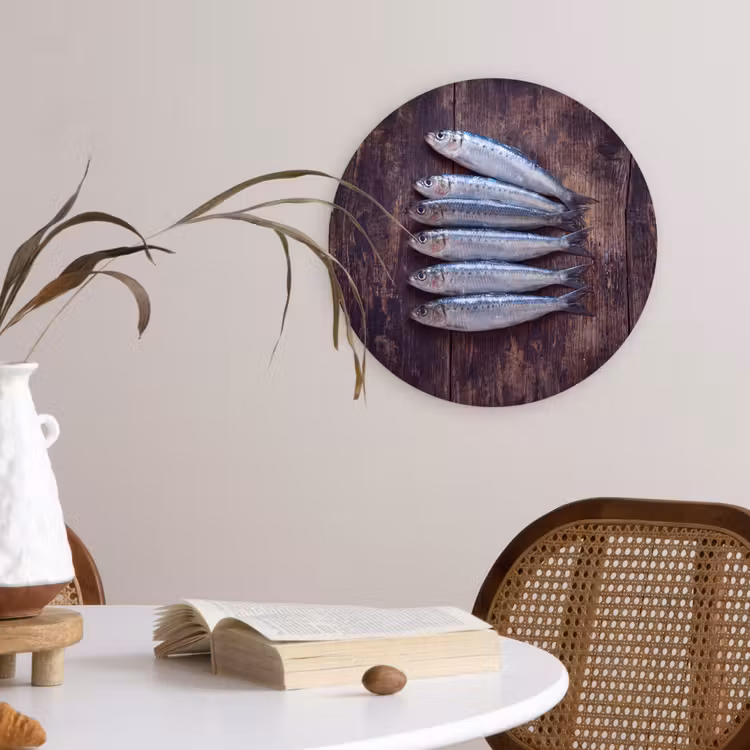 Forexbild Rund - Fisch – Holz – Essen - Vis - Hout - Eten Wandcirkel kunststof plaat 5mm dik klein