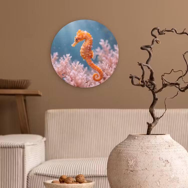 Vis - Koraal - Oceaan - Macro - Oranje Wandcirkel kunststof plaat 5mm dik klein -sfeer1