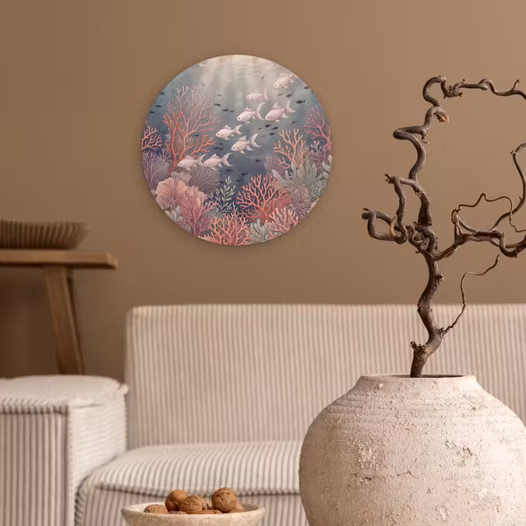 Vis - Koraal - Onderwater - Illustratie - Vintage Wandcirkel kunststof plaat 5mm dik klein -sfeer1
