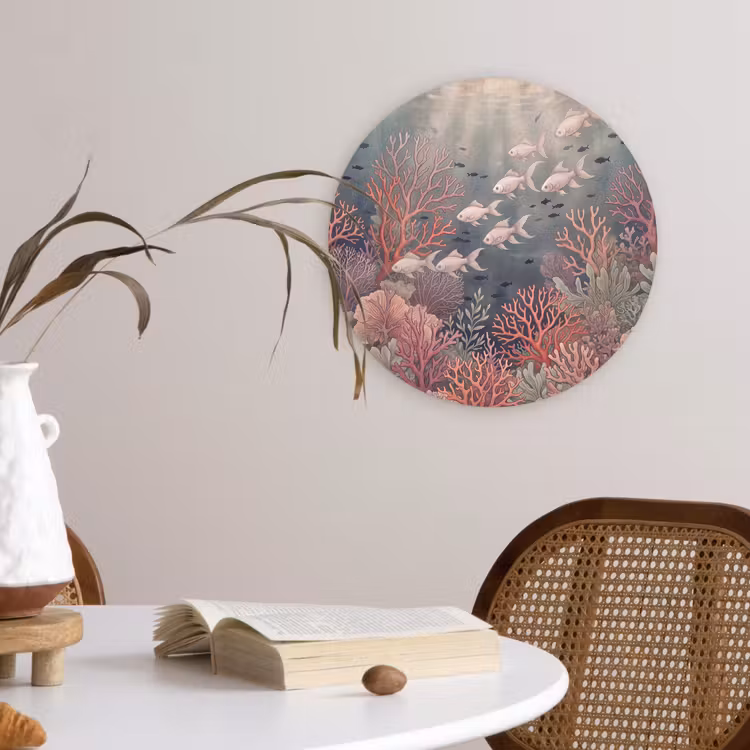 Vis - Koraal - Onderwater - Illustratie - Vintage Wandcirkel kunststof plaat 5mm dik klein -sfeer4