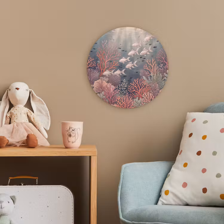 Vis - Koraal - Onderwater - Illustratie - Vintage Wandcirkel kunststof plaat 5mm dik klein -tsfeer1_kind