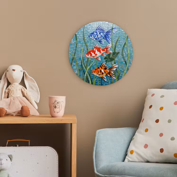 Vis - Mozaïek - Onderwater - Kleurrijk - Dieren Wandcirkel kunststof plaat 5mm dik klein -tsfeer1_kind