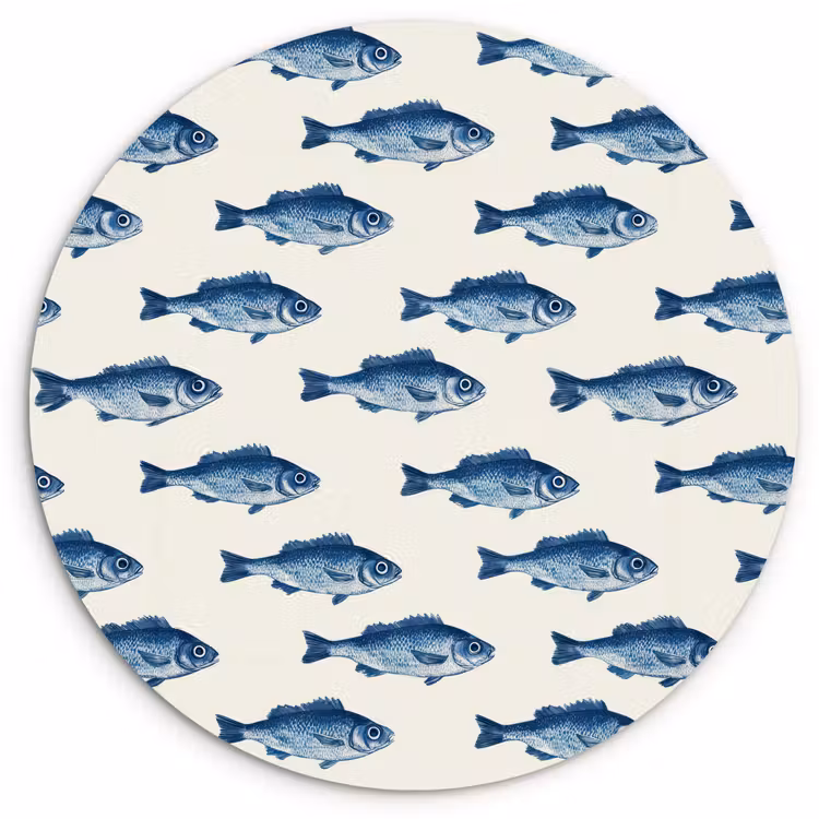 Vis - Patroon - Blauw Wandcirkel kunststof plaat 5mm dik klein 188 -3d