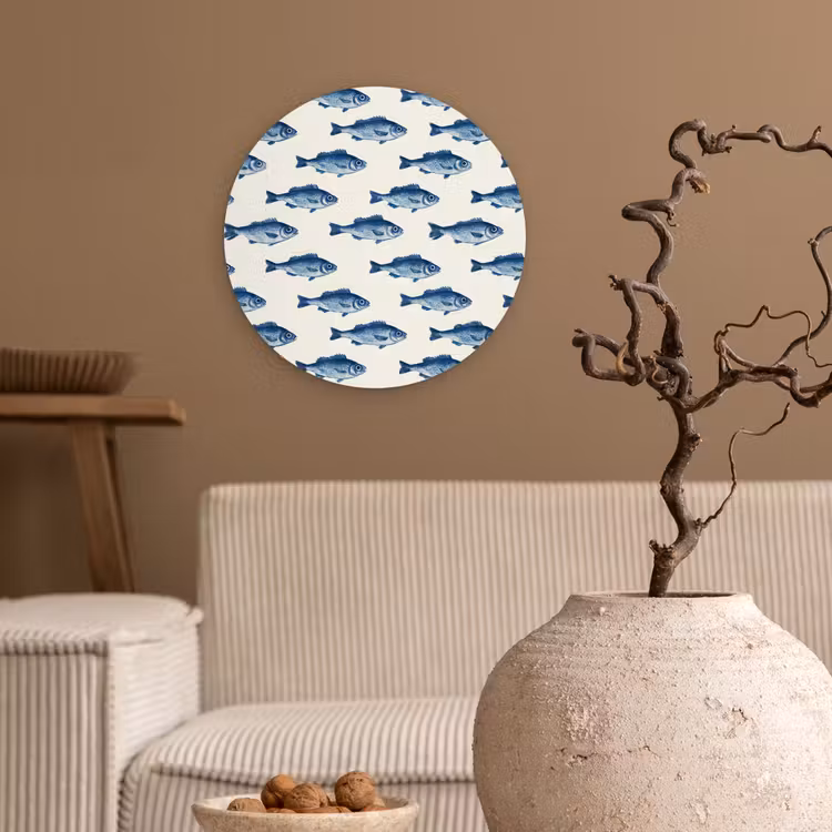 Vis - Patroon - Blauw Wandcirkel kunststof plaat 5mm dik klein 188 -sfeer1