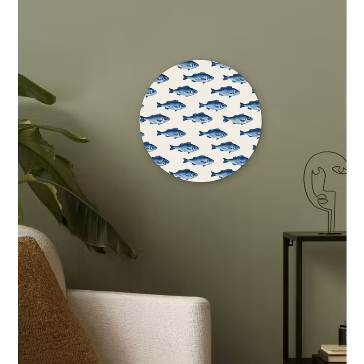 Vis - Patroon - Blauw Wandcirkel kunststof plaat 5mm dik klein 188 -sfeer3