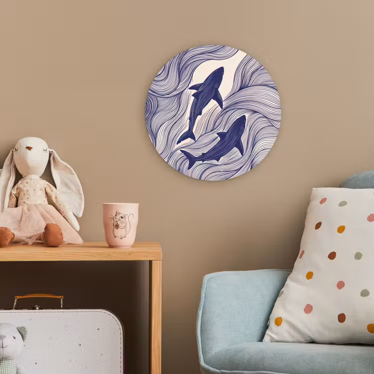 Vis - Oceaan - Lijntekening - Blauw - Dieren Wandcirkel kunststof plaat 5mm dik klein -tsfeer1_kind