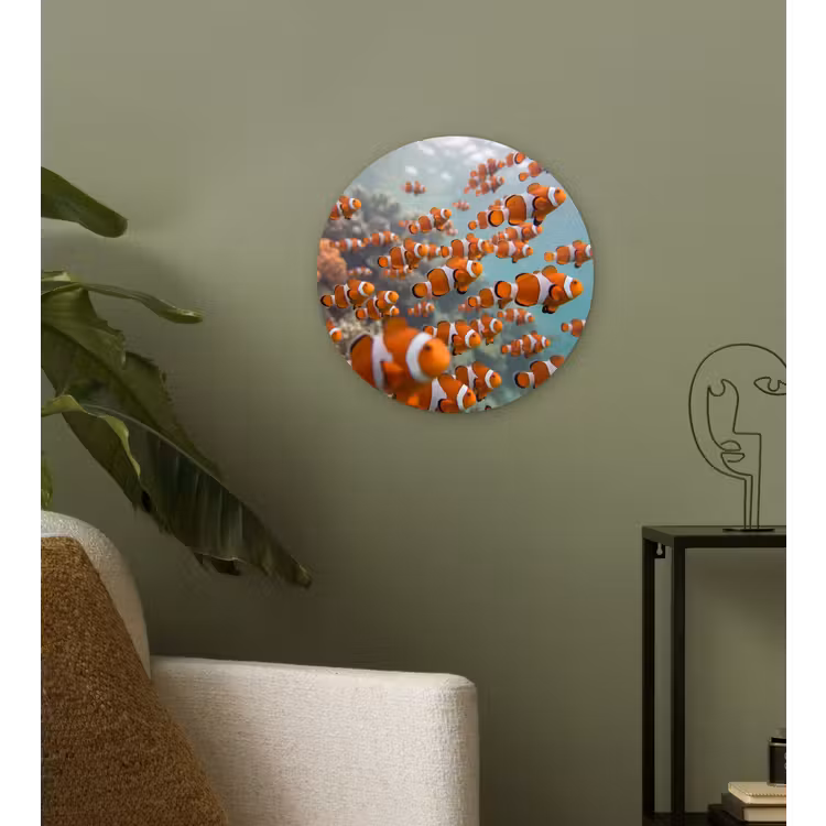 Vis - School - Onderwater - Dieren - Oranje Wandcirkel kunststof plaat 5mm dik klein -sfeer3