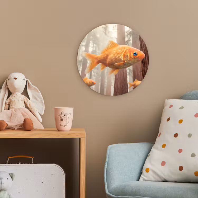 Forexbild Rund - Fisch – Wald – Fantasie - Vis - Bos - Fantasie Wandcirkel kunststof plaat 5mm dik klein